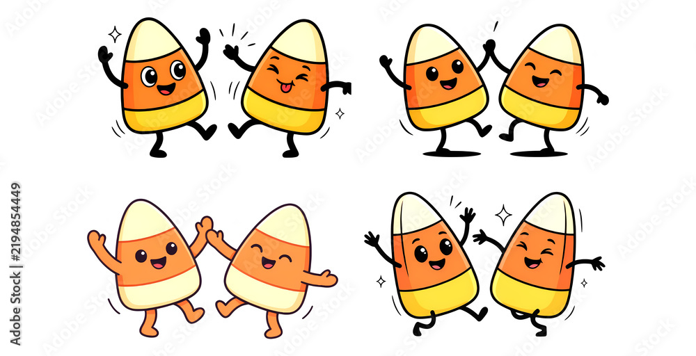 Obraz premium halloween candy corn characters dancing together set for kids craft and sticker print designs