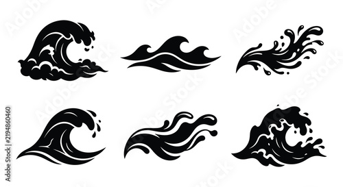 Black wave shapes collection vector illustration on a white background