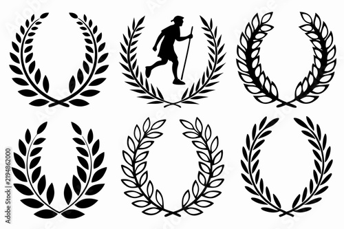 Vintage Laurel Wreath Emblem Set with Decorative Foliage