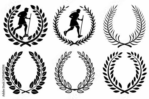 Vintage Laurel Wreath Emblem Set with Decorative Foliage