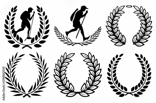 Vintage Laurel Wreath Emblem Set with Decorative Foliage