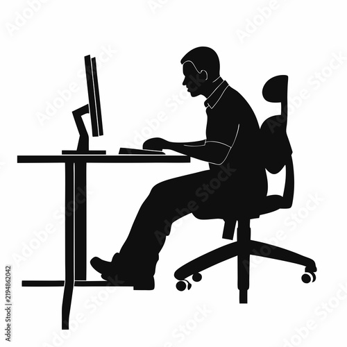 Businessman Working on Desktop Computer Silhouette