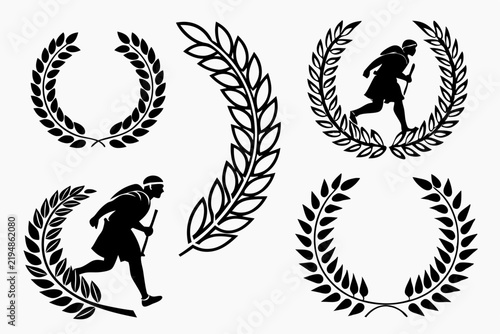 Collection of Botanical Laurel Wreath and Floral Badge Designs