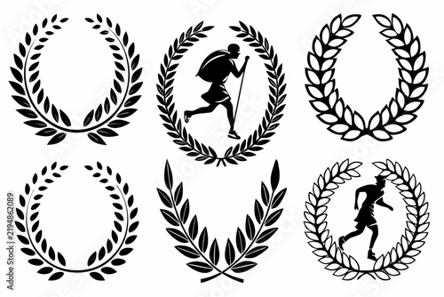 Collection of Botanical Laurel Wreath and Floral Badge Designs