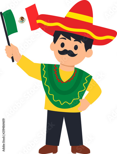 Foto Celebratory mexican man in vibrant cartoony style with sombrero and flag  suitable for festive cultural designs and promotional materials