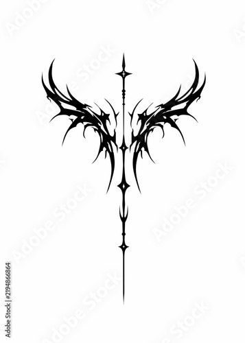 Cyber sigilism winged abstract vector tattoo design and art.