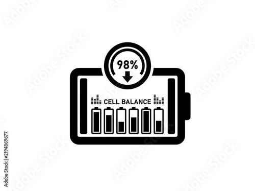 Electric vehicle battery cell balance icon with ninety eight percent charge level