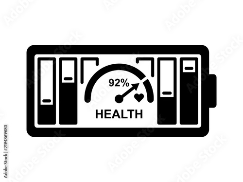 Electric vehicle battery health status icon with ninety two percent charge level