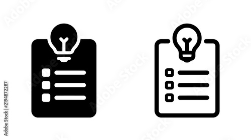 Creative brief vector icons featuring clipboard, checklist, and lightbulb idea concepts in black