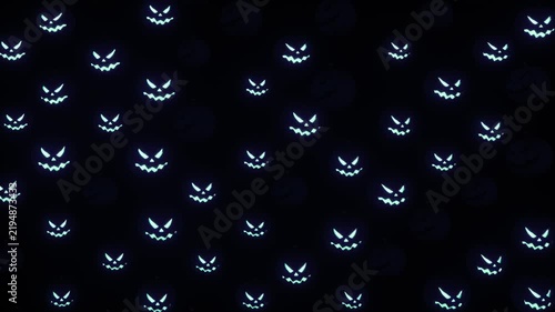 Jack-o-lantern Pumpkins with head move and blue light animated on the beat, seamless loop halloween light show vj clip,3d render