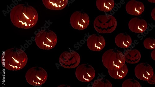 Jack-o-lantern Pumpkins dancing with head move and light animated on the beat, seamless loop halloween light show vj clip,3d render