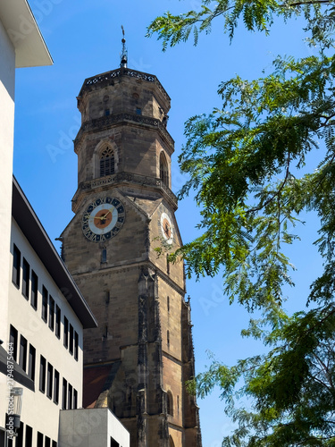 Historischer Turm der Stiftskirche in Stuttgart, Baden-Württemberg, Deutschland, Europa.