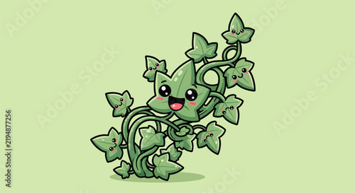 Cute green ivy vine plant cartoon character.