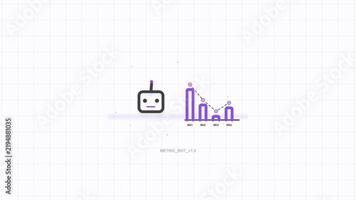 Minimalist Animated Bar Chart with Robotic Assistant for Data Analytics