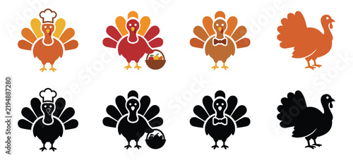 Turkey Mascot Collection with Harvest Theme Elements