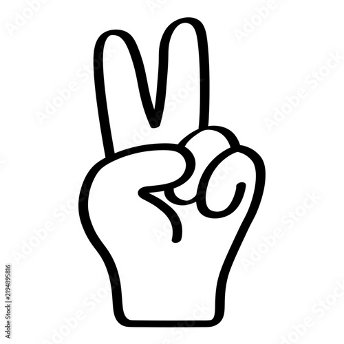 Victory and peace V hand sign doodle vector illustration. Minimalist line art gesture icon isolated on white background