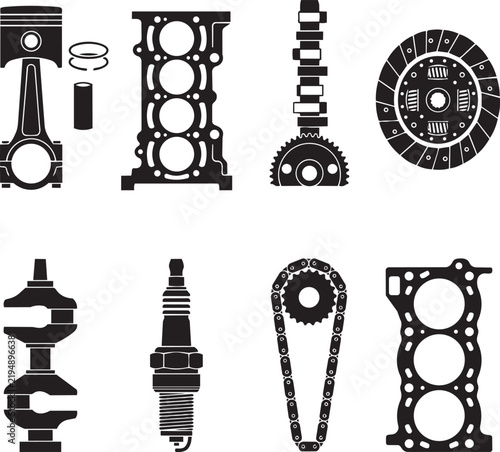 Car Engine Spare Parts and Components Icon Set Vector Illustration