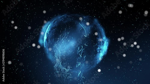 Abstract Blue Technology Sphere Glowing in Deep Space Network Concept