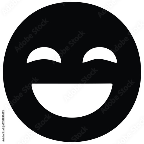 Laughing face emoji black icon with wide open mouth for comedy and humorous social content.