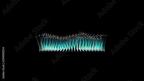 Abstract Digital Flowing Lines and Golden Particle Wave on Black Background