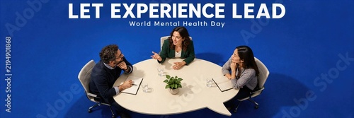 Top View of People at Speech Bubble Table for World Mental Health Day