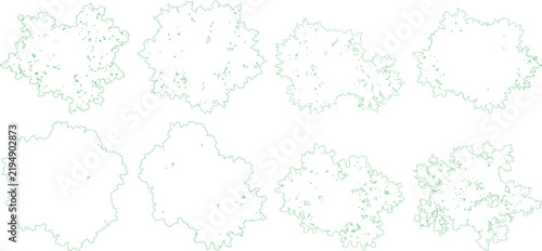 Set 3 Top view tree outline illustration isolated on transparent background