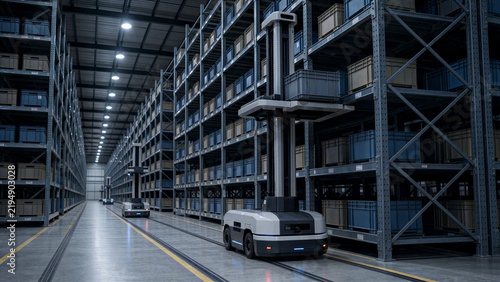 Automated Warehouse Robots, Futuristic Logistics Systems, Industrial Storage Solutions, Modern Distribution Center Technology