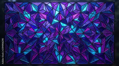Abstract geometric mosaic pattern in vibrant shades of blue and purple
