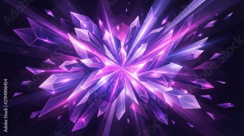 Abstract purple crystal explosion with sharp shards on a dark background