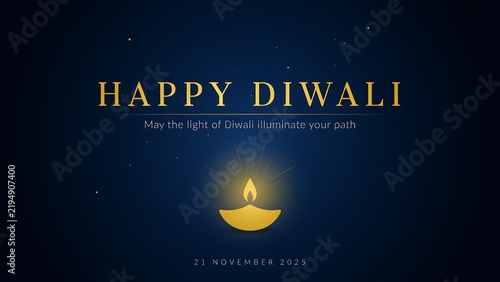 Happy diwali greeting card with a traditional glowing diya oil lamp