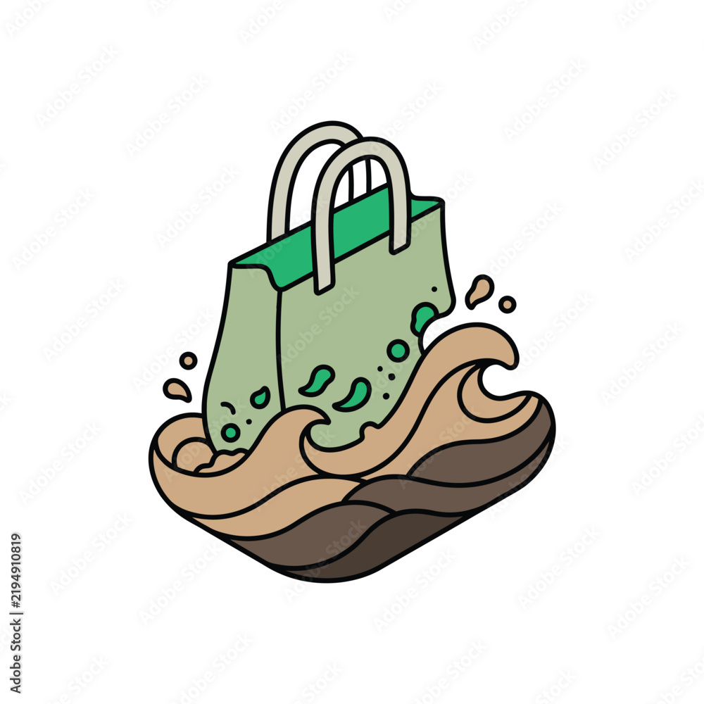 Fototapeta premium Green compostable shopping bag icon