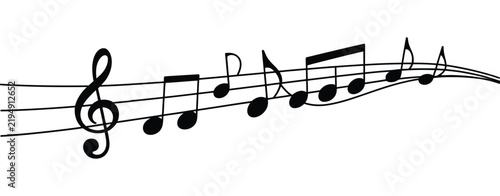Bild auf Leinwand Music notes and treble clef continuous single line drawing, abstract sheet music