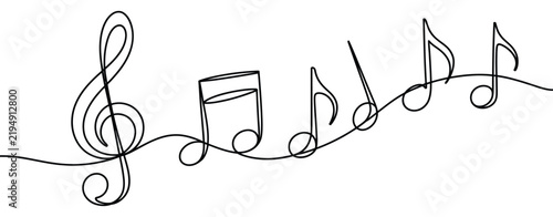 Canvastavla Music notes and treble clef continuous single line drawing, abstract sheet music