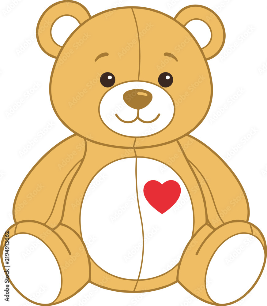 Obraz premium Cute brown teddy bear toy vector illustration with red heart for children design