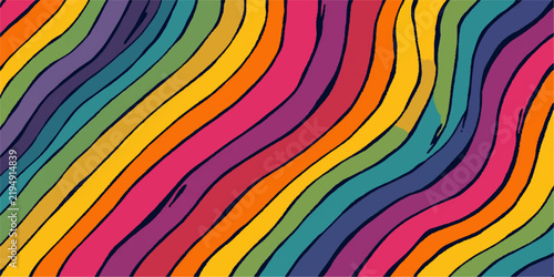 Abstract Colorful Rainbow Background with Vibrant Multicolored Lines, Wavy Stripes, Spectrum Colors and Seamless Vector Pattern for Wallpaper and Decorative Design