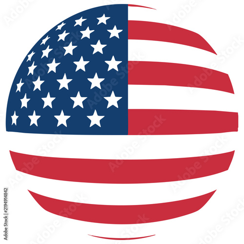 American flag sphere globe vector icon with patriotic stars stripes.