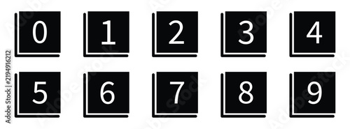 Set of 0 to 9 Numbers button icon set featuring in square. Black number bullet points. simple numbers icon. Square bullet point  number icon in filled design. vector illustration