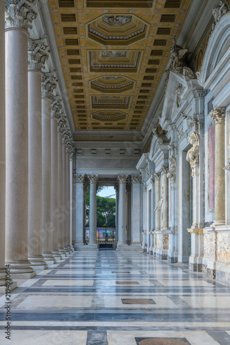 Photography Ornate coffered ceiling and Corinthian colonnade portico at Basilica of Saint Pa