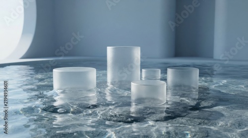 Set of luxury perfume bottles and boxes on a marble table