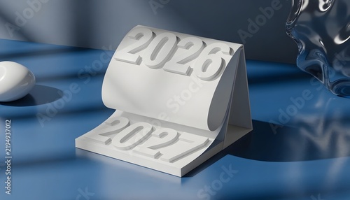 White desk calendar changing from year 2026 to 2027 concept.