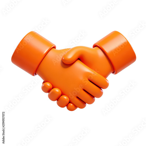 Orange handshake icon rendered in 3d style on transparent background