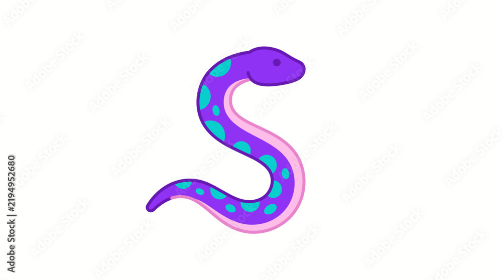 Fototapeta premium Purple cartoon snake with turquoise spots