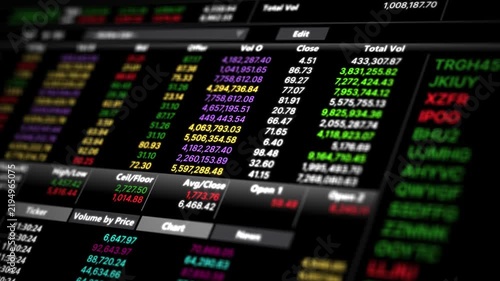 Ticker price stock trader financial table monitor display show report analysis statistic, bid price in online and stock market, diagram broker funds invest