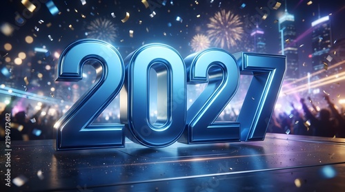 Shiny blue 2027 numbers for new year celebration