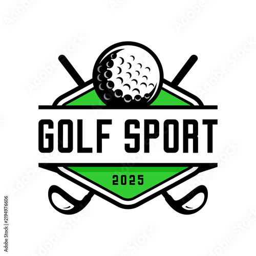 Golf sport design, ball and two sticks crossed 