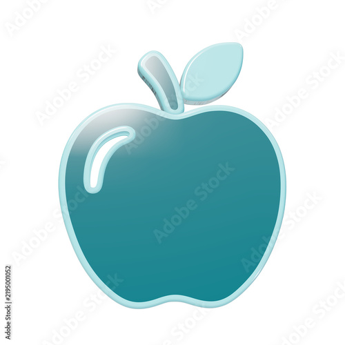 Quadro su tela 3D glossy teal apple icon with stem and leaf, isolated on a solid black backgrou