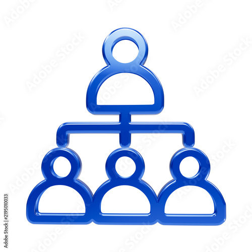 Canvastavla Blue glossy organizational chart with a manager figure at the connected to three