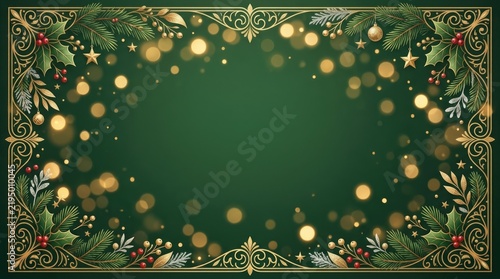 Elegant Green and Gold Festive Border Background