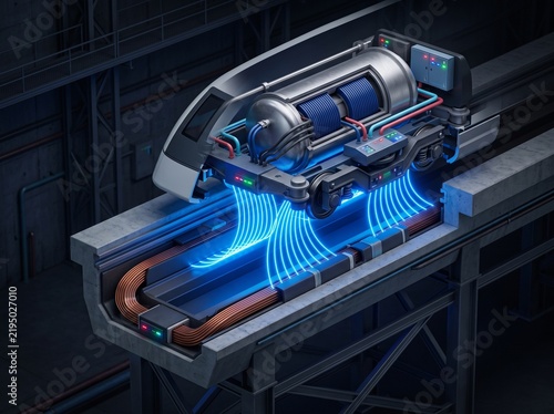 Hyperloop Pod Propulsion System With Glowing Blue Airflow