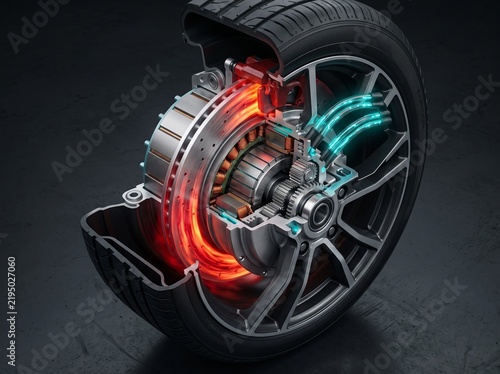 Cutaway of Electric Vehicle Tire Showing In Wheel Motor